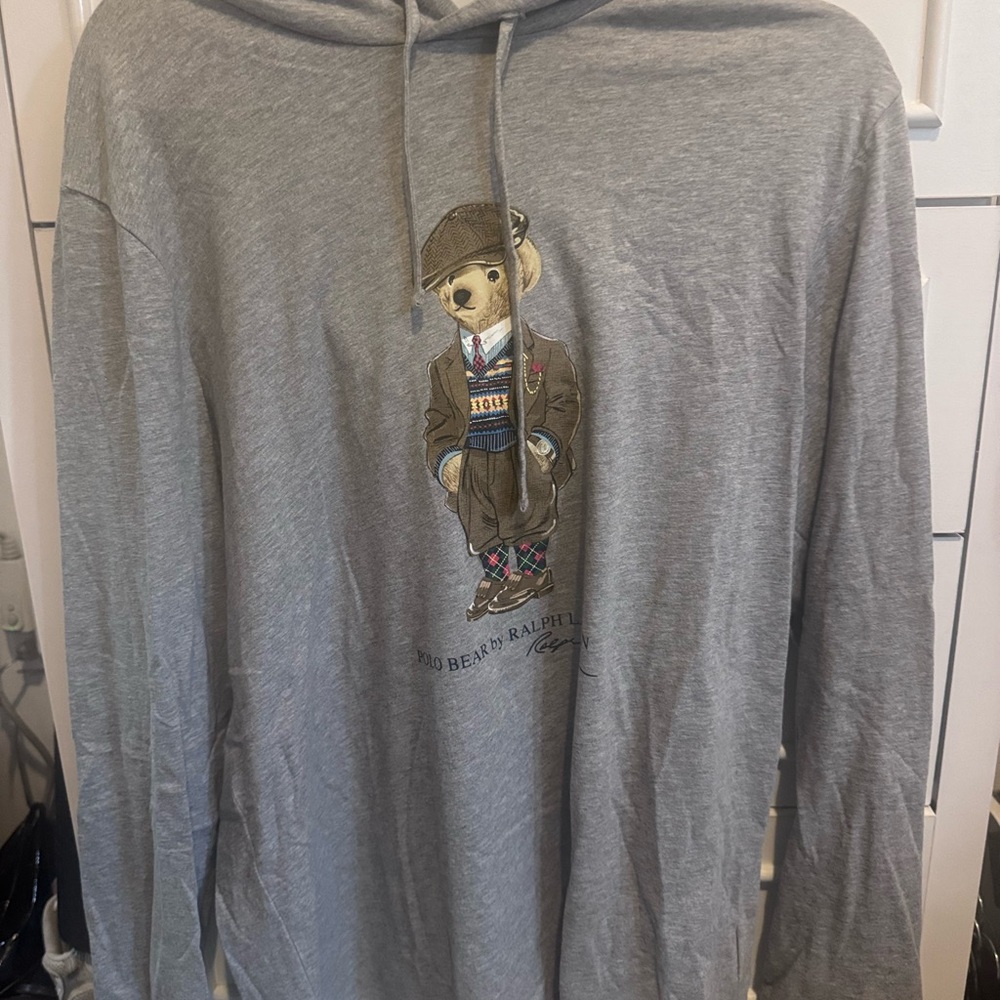 Ralph Lauren Gray Crewneck Sweater with Polo Bear Embroidery